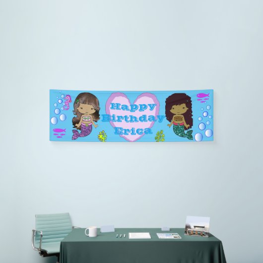 Gepersonaliseerde Zeemeermin Gewaardeerde Happy Bi Spandoek (Beurs)