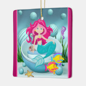 Gepersonaliseerde Zeemeermin onder het Zee Kerstmi Keramisch Ornament (Links)