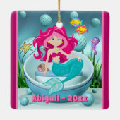 Gepersonaliseerde Zeemeermin onder het Zee Kerstmi Keramisch Ornament (Achterkant)