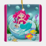 Gepersonaliseerde Zeemeermin onder het Zee Kerstmi Keramisch Ornament<br><div class="desc">Zeemeermin met Roze haar onder het Zee keramische Ornament van de Keramiek van de Beach - pas de rug met een naam aan,  een jaar of om het even welke tekst die u wenst toe te voegen. -</div>