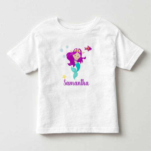 Gepersonaliseerde Zeemeermin Princess Paarse Geper Kinder Shirts (Voorkant)