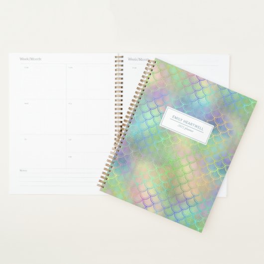 Gepersonaliseerde Zeemeermin Schalen Rainbow Shimm Planner (Display)