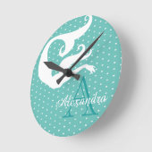 Gepersonaliseerde Zeemeermin Wit Blauwgroen blauw  Ronde Klok (Hoek)