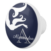 Gepersonaliseerde Zeemeervis-witte marineblauw, mo Keramische Knop (Rechts)