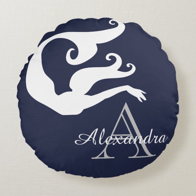 Gepersonaliseerde Zeemeervis-witte marineblauw, mo Rond Kussen (Voorkant)