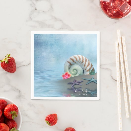 Gepersonaliseerde zeeschelpen bruiloft servetten (Insitu)