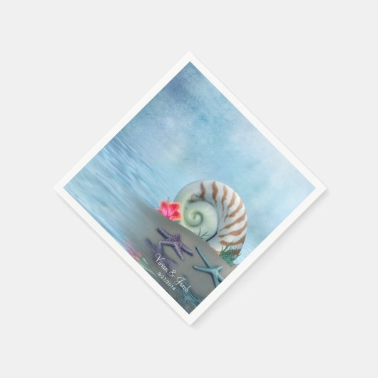 Gepersonaliseerde zeeschelpen bruiloft servetten (Hoek)