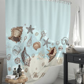 Gepersonaliseerde zeeschelpen en zandstrand douchegordijn