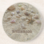 Gepersonaliseerde zeeschelpen Strand Kustzandsteen Zandsteen Onderzetter (Voorkant)