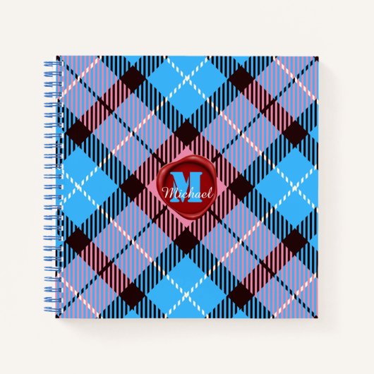 Gepersonaliseerde zegelmonogram Naam Roze Blauw Ge Notitieboek (Voorkant)