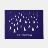 Gepersonaliseerde Zeilboot Nautische Marine Blauw Deurmat (Voorkant)