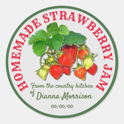 Gepersonaliseerde zelfgemaakte aardbeienjam aangep ronde sticker (Voorkant)