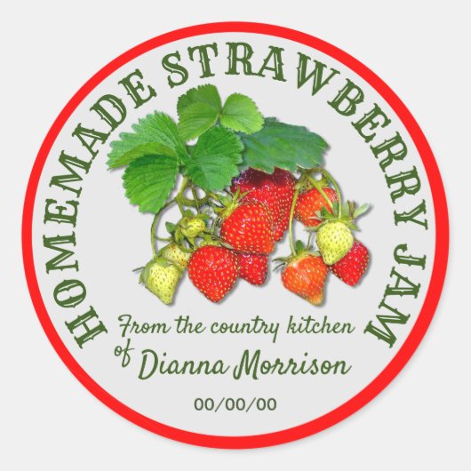 Gepersonaliseerde zelfgemaakte aardbeienjam aangep ronde sticker (Voorkant)