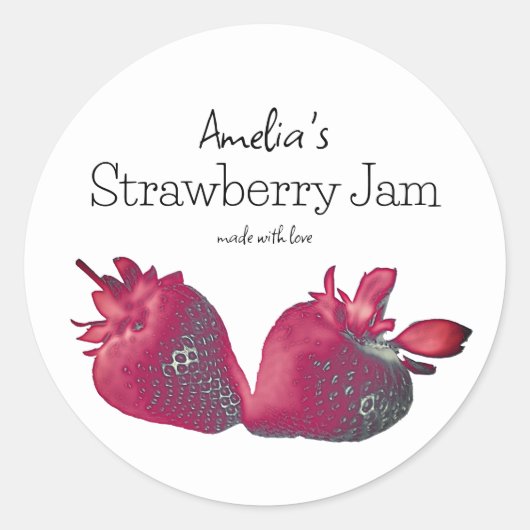 Gepersonaliseerde zelfgemaakte aardbeienjam ronde sticker (Voorkant)
