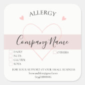 Gepersonaliseerde zelfgemaakte allergie-etiket vierkante sticker (Voorkant)