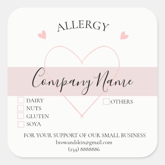 Gepersonaliseerde zelfgemaakte allergie-etiket vierkante sticker (Voorkant)