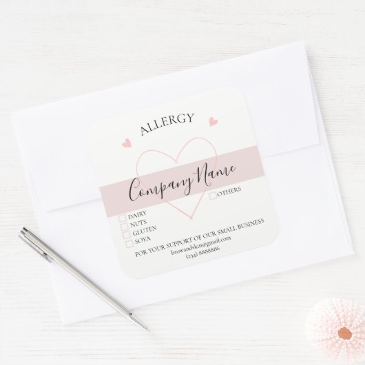 Gepersonaliseerde zelfgemaakte allergie-etiket vierkante sticker (Envelop)