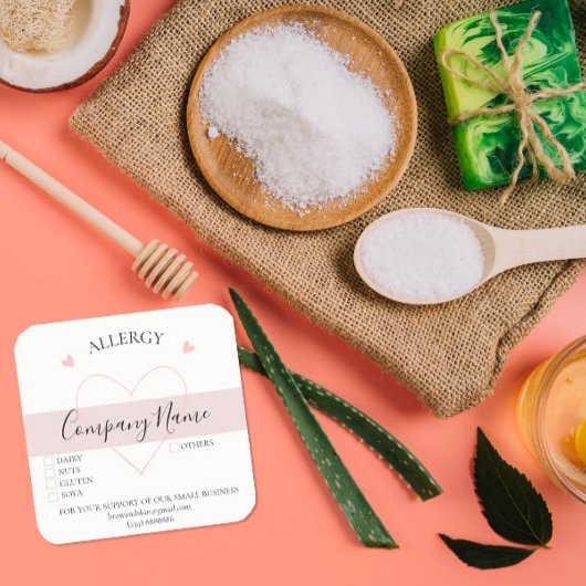 Gepersonaliseerde zelfgemaakte allergie-etiket vierkante sticker