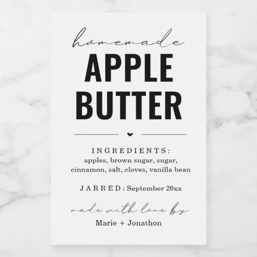 Gepersonaliseerde zelfgemaakte Apple Butter Label Wijn Etiket (Enkel label)