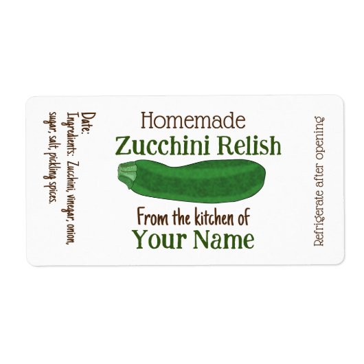 Gepersonaliseerde zelfgemaakte courgette Relish of Etiket (Voorkant)