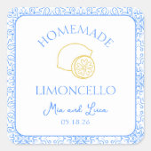 Gepersonaliseerde zelfgemaakte Limoncello fles bru Vierkante Sticker (Voorkant)