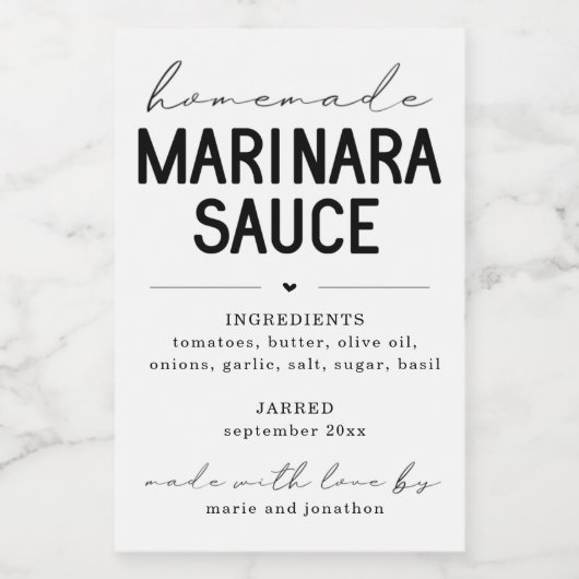 Gepersonaliseerde zelfgemaakte Marinara Sauce Labe Wijn Etiket (Enkel label)