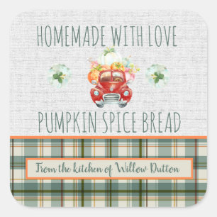 Gepersonaliseerde Zelfgemaakte met liefde Pompoen  Vierkante Sticker