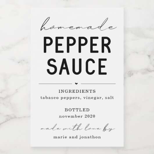 Gepersonaliseerde zelfgemaakte peper saus label wijn etiket (Enkel label)