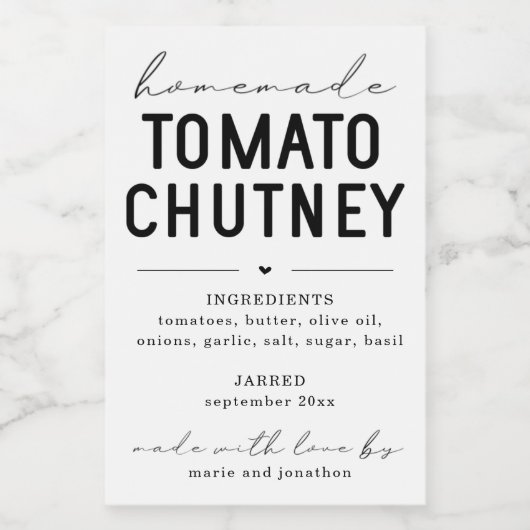 Gepersonaliseerde zelfgemaakte tomaat chutney labe wijn etiket (Enkel label)