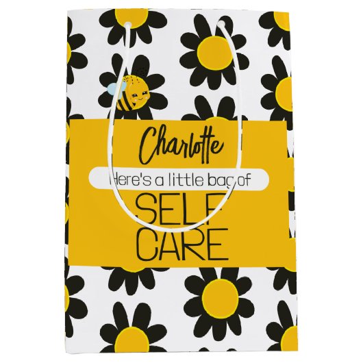 Gepersonaliseerde zelfverzorging Zwart Geel Bloeme Medium Cadeauzakje (Voorkant)