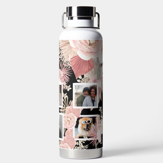 Gepersonaliseerde zes foto Boho bloemontwerp Waterfles (Achterkant)