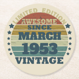 Gepersonaliseerde zeventig vintages 70ste verjaard ronde kartonnen onderzetter