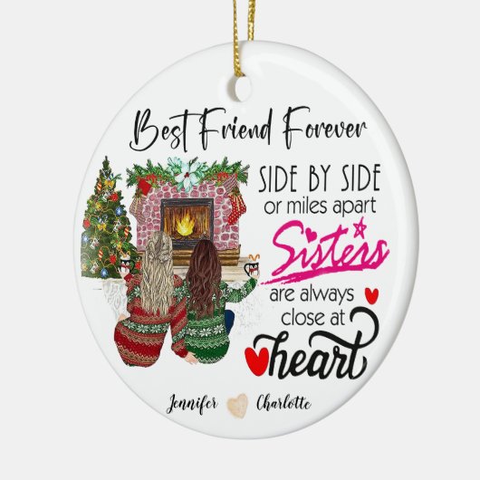 Gepersonaliseerde zij aan zij of mijlen uit elkaar keramisch ornament (Links)