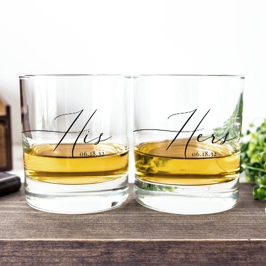 Gepersonaliseerde zijn & haar trouwdatum whisky glas
