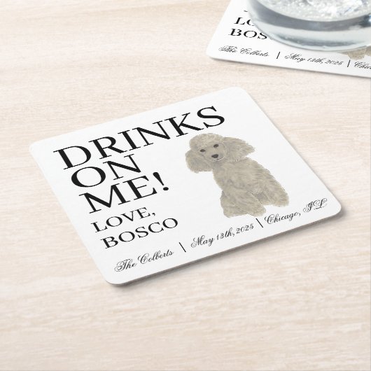 Gepersonaliseerde Zilver Grijs Poedel Hond Huwelij Kartonnen Onderzetters (Schuin)