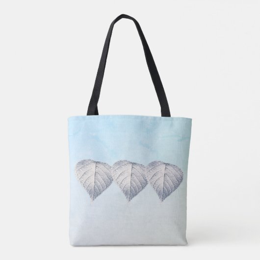 Gepersonaliseerde Zilveren Blad Licht Blauw Tote Bag (Achterkant)