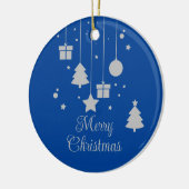 Gepersonaliseerde Zilveren Blauwe Kerstmis Keramisch Ornament (Links)