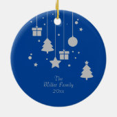 Gepersonaliseerde Zilveren Blauwe Kerstmis Keramisch Ornament (Achterkant)