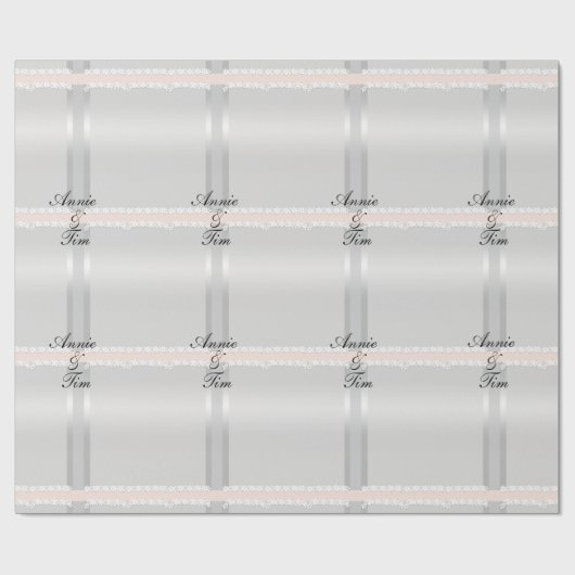Gepersonaliseerde zilveren bruid en bruidegom name cadeaupapier (Vlak)