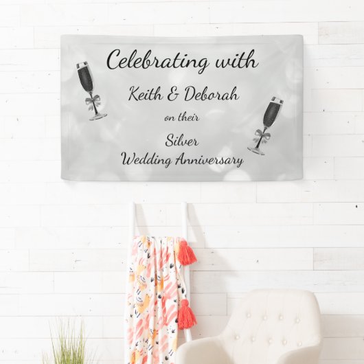 Gepersonaliseerde zilveren bruiloft Jubileum Spandoek (Insitu)