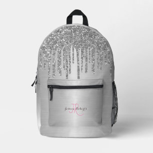 Gepersonaliseerde Zilveren Girly Glitter Druppels  Bedrukte Rugzak