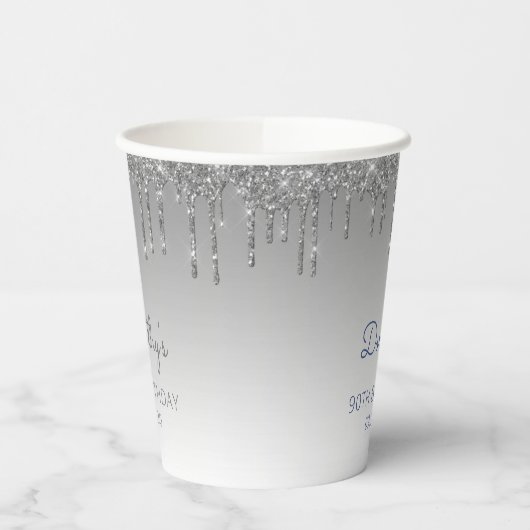 Gepersonaliseerde Zilveren Glitter 90th Birthday P Papieren Bekers (Links)