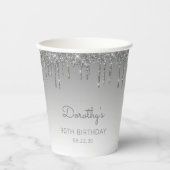 Gepersonaliseerde Zilveren Glitter 90th Birthday P Papieren Bekers (Voorkant)