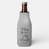 Gepersonaliseerde zilveren glitter bruiloft fles k flesjeskoeler (Fles Voorkant)