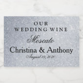 Gepersonaliseerde zilveren glitter bruiloft gunst  sparkling wijnetiket (Enkel label)