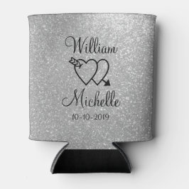Gepersonaliseerde zilveren glitter bruiloft koelbo blikjeskoeler