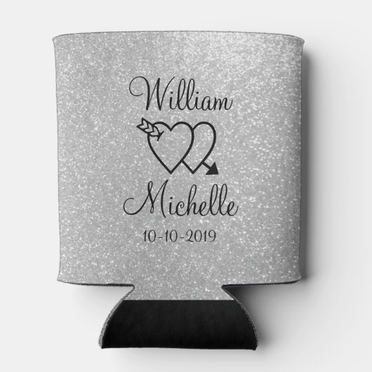 Gepersonaliseerde zilveren glitter bruiloft koelbo blikjeskoeler (Achterkant)