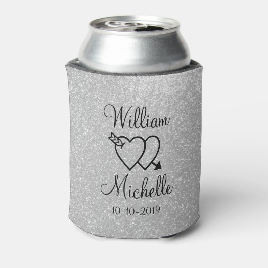 Gepersonaliseerde zilveren glitter bruiloft koelbo blikjeskoeler (Blikje Achterkant)