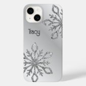 Gepersonaliseerde zilveren glitter sneeuwvlokken o Case-Mate iPhone case (Achterkant)