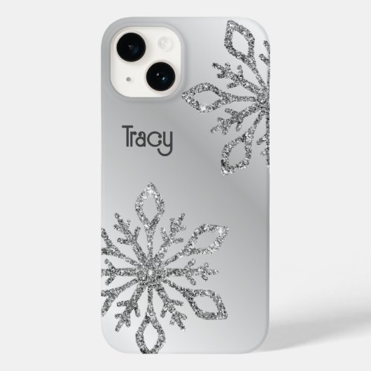 Gepersonaliseerde zilveren glitter sneeuwvlokken o Case-Mate iPhone case (Achterkant)